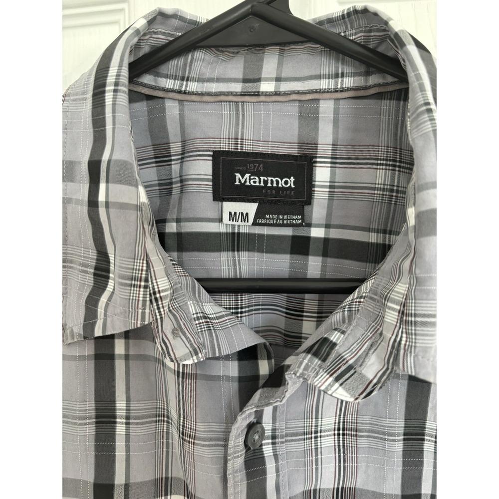 Marmot Mens Plaid Button Up Shirt Size M Gray Lightweight Outdoor Hiking Camping - Picture 4 of 9